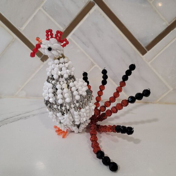 Handcrafted Beaded Rooster chicken Wire & Beads Decorative Art Piece whimsical - Picture 7 of 7